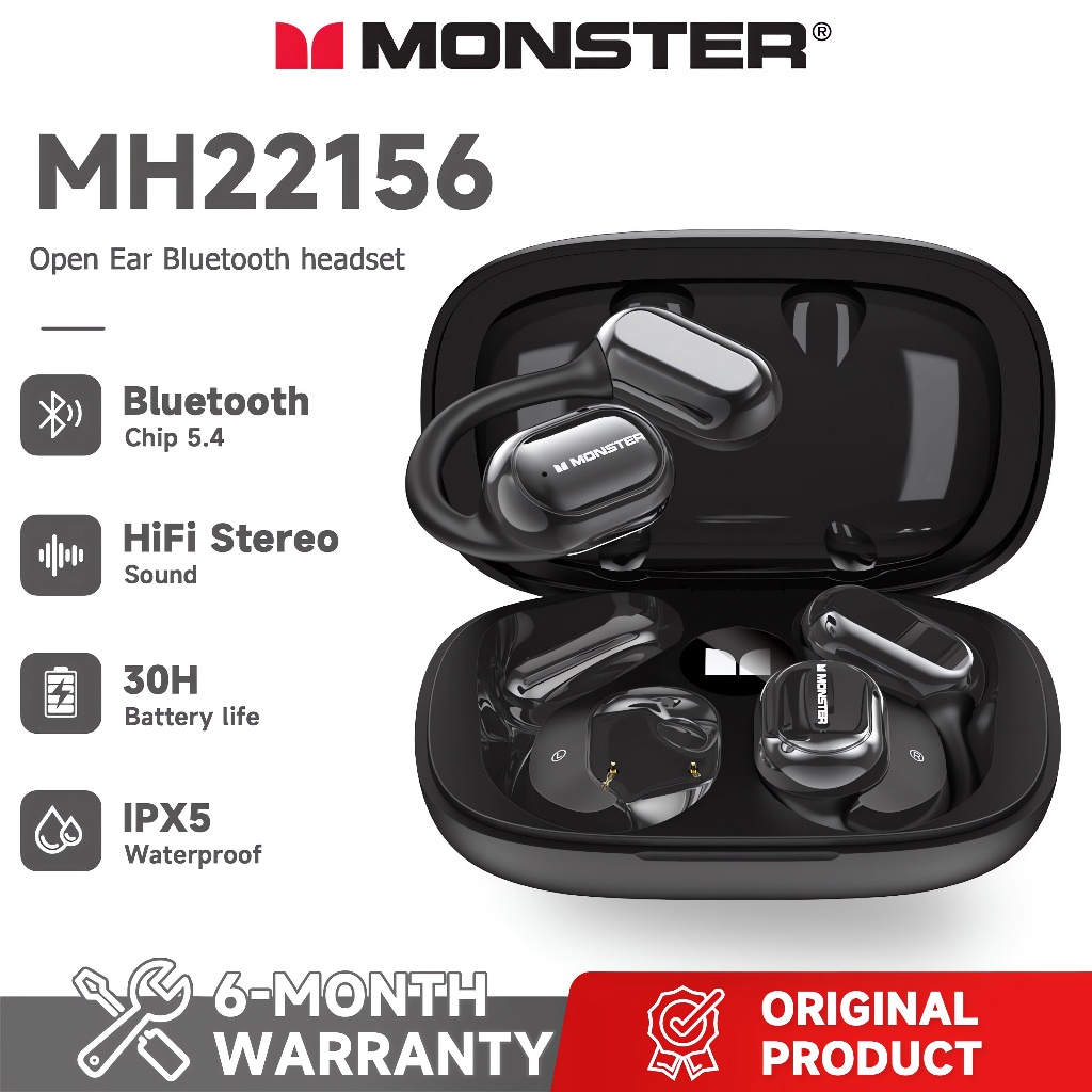 Monster AC100 True หูฟังบลูทูธไร้สาย 5.3 TWS พร้อมตะขอเกี่ยวหู สําหรับเล่นกีฬา