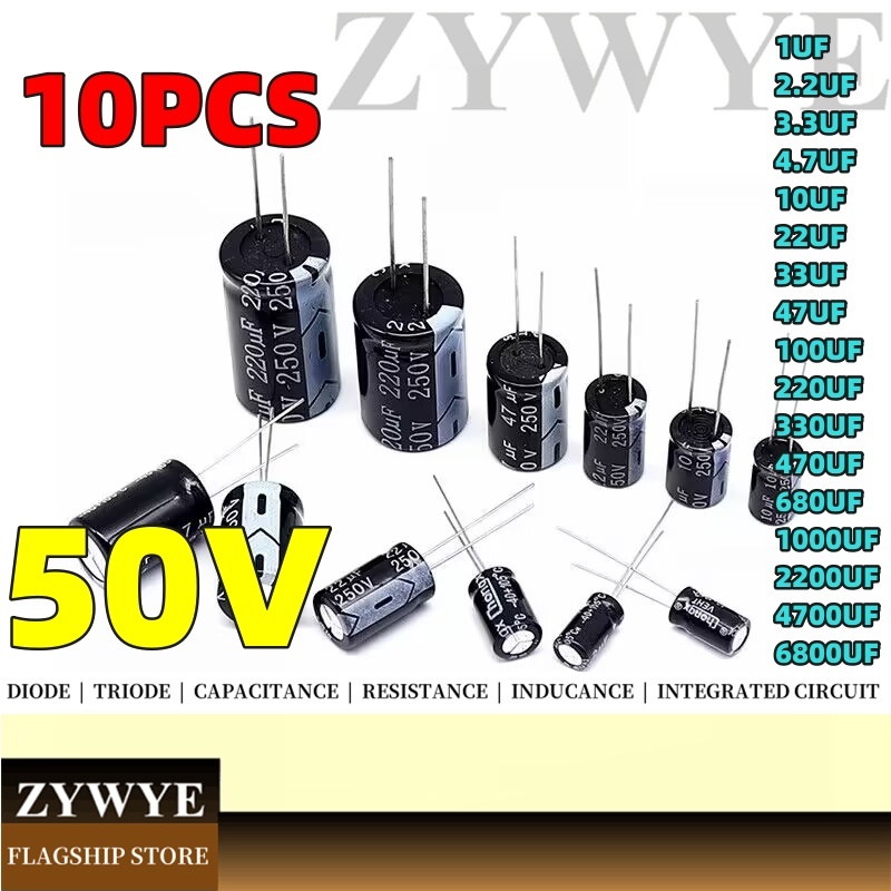 10pcs 50V Capacitor 1UF 2.2UF 3.3 UF 4.7 UF 10UF 22UF 33UF 47UF 100UF 220UF 330UF 470UF 680UF 1000UF 2200UF 4700UF 680UF 16V Electrolytic Capacitor