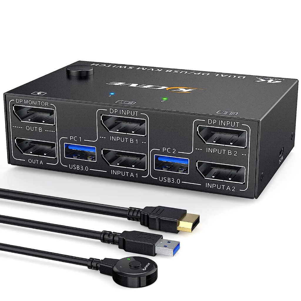 ⭐⭐⭐Kvm Switch Dual Monitor DisplayPort 1.4 8K@30Hz 4K@144Hz 2 in 2 Out,DP1.4 KVM Switch และ 4 USB3.0