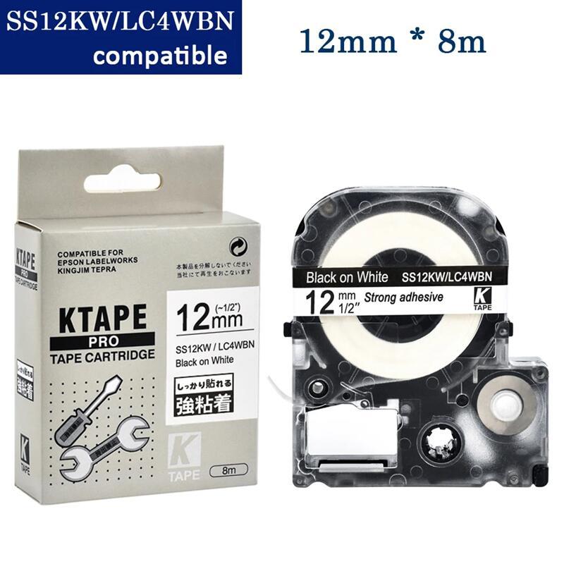 6/9/12/18/24mm ใช้งานร่วมกับ EPSON ป้ายเทป SS12KW LC-4WBN LK-4WBN SS9KW SS6KW SS18KW SS24KW สําหรับ EPSON LW400 LW600P LW700 ป้ายเครื่องพิมพ์