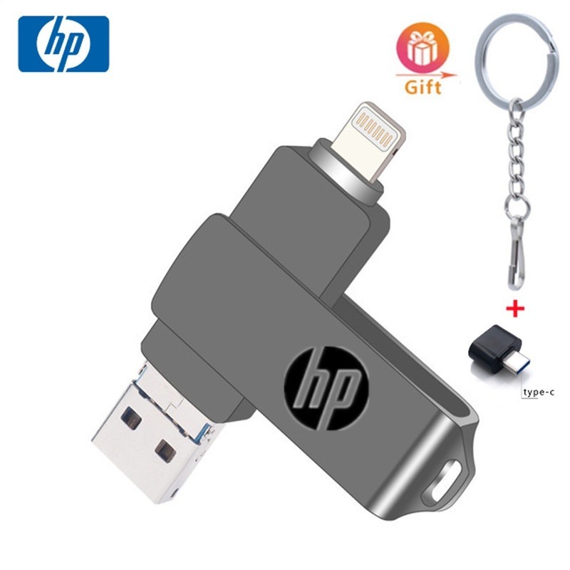 Hp USB3.0 4 in 1 OTG แฟลชไดรฟ์โลหะกันน้ําความเร็วสูง U Disk pendrive สําหรับ iphone Typle c 2TB 1TB 512GB 256GB 128GB