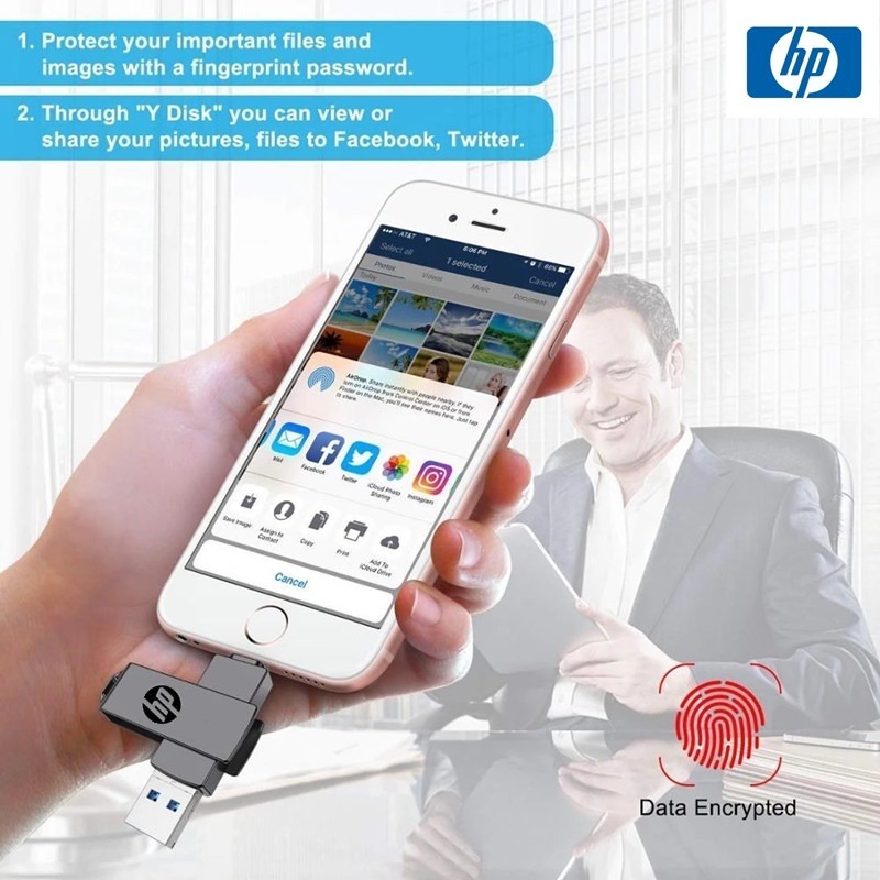 Hp USB3.0 4 in 1 OTG แฟลชไดรฟ์โลหะกันน้ําความเร็วสูง U Disk pendrive สําหรับ iphone Typle c 2TB 1TB 512GB 256GB 128GB