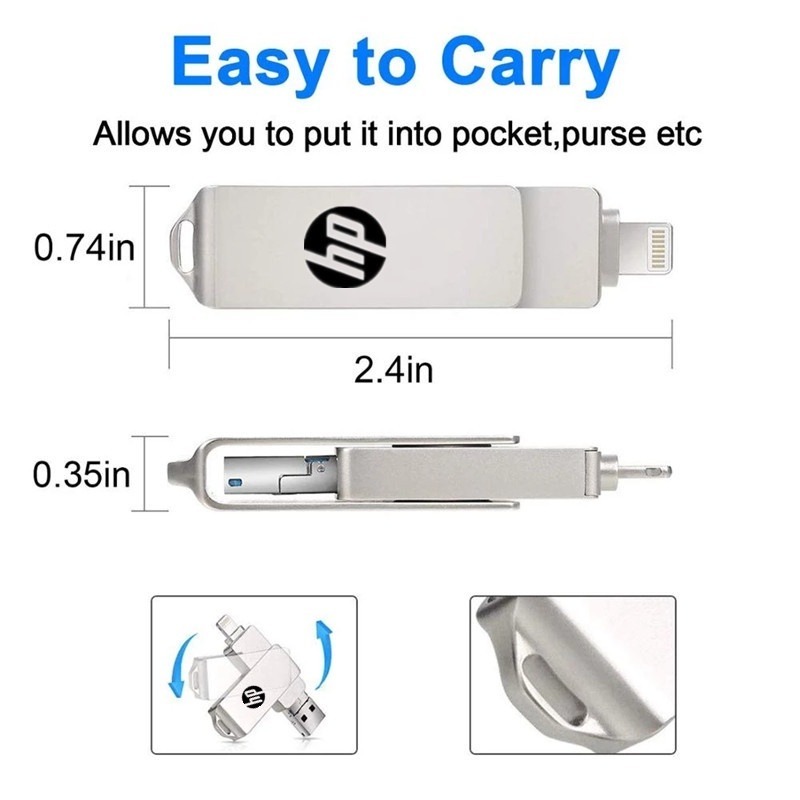 Hp USB3.0 4 in 1 OTG แฟลชไดรฟ์โลหะกันน้ําความเร็วสูง U Disk pendrive สําหรับ iphone Typle c 2TB 1TB 512GB 256GB 128GB