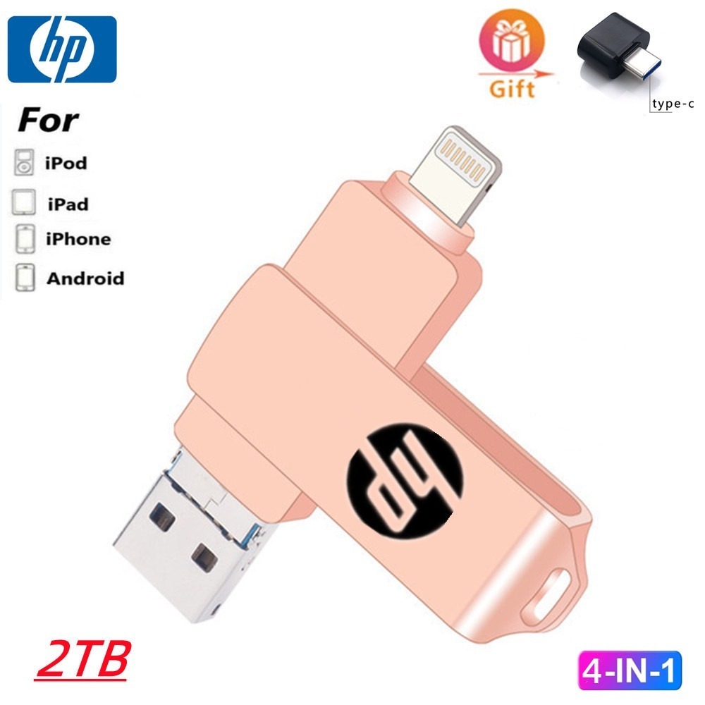 Hp USB3.0 4 in 1 OTG แฟลชไดรฟ์โลหะกันน้ําความเร็วสูง U Disk pendrive สําหรับ iphone Typle c 2TB 1TB 512GB 256GB 128GB