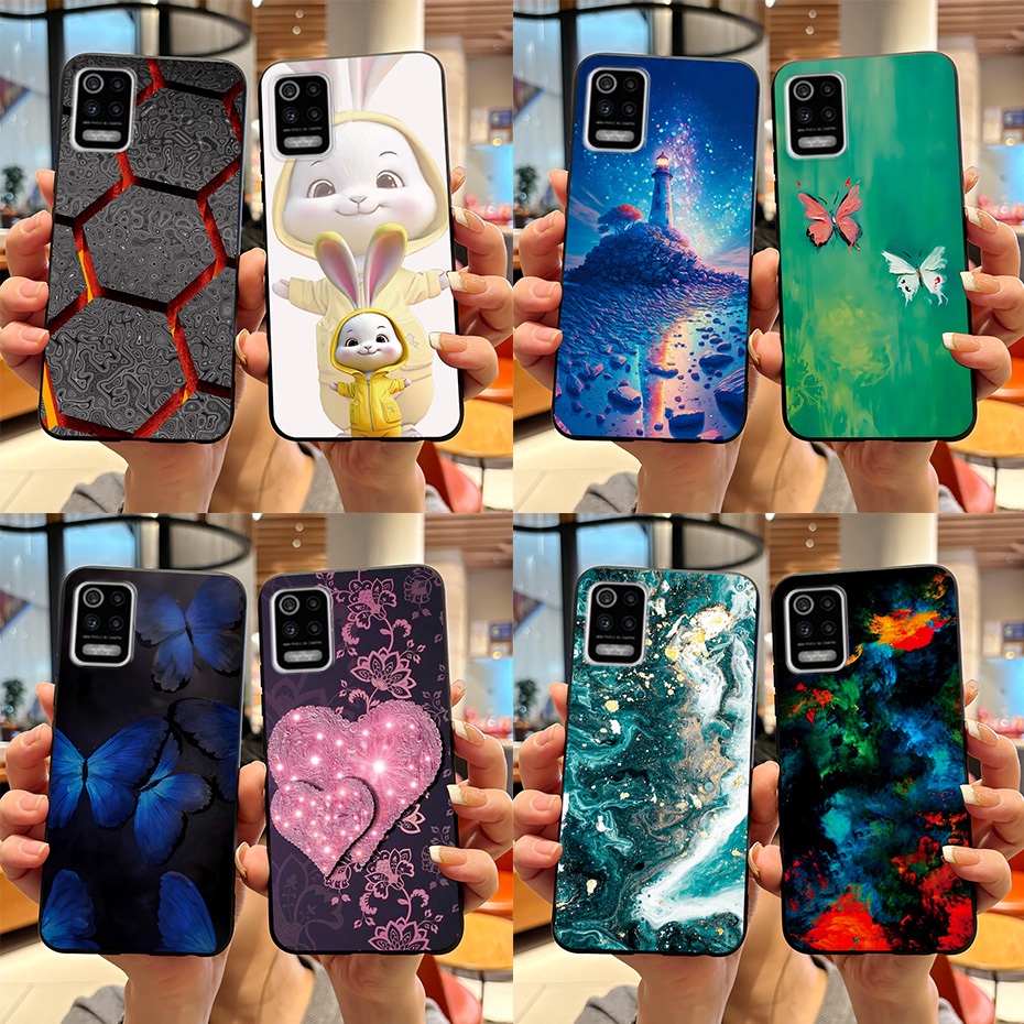 แฟชั่นการ์ตูนทาสีสําหรับ LG Q52 / LG K52 / LG K62 Black Matte กันชน Soft TPU ปลอกซิลิโคน