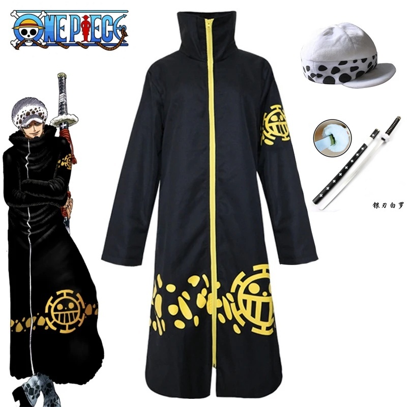 อะนิเมะ Trafalgar Law หลังจาก 2 ปีคอสเพลย์เครื่องแต่งกายเสื้อเสื้อคลุมOuterwearหมวกดาบปาร์ตี้ฮาโลวีน