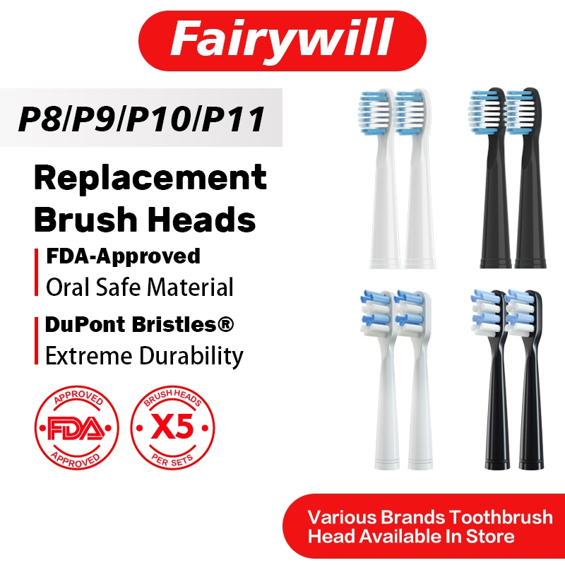 เปลี่ยนหัวแปรงสีฟันใช้งานร่วมกับ Fairywill 5 PCS Professional หัวแปรงสีฟันไฟฟ้าหัวแปรง Refill สําหรับ Fairywill P8/P9/P10/P11