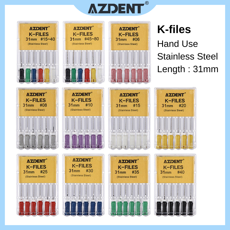 6ชิ้น | Azdent สแตนเลสมือใช้ทันตกรรม K ไฟล์ 31 มม