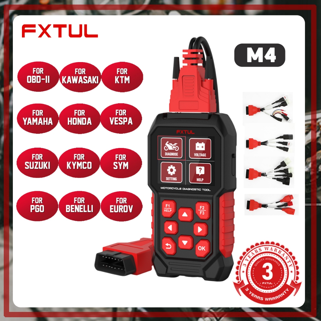 FXTUL M4 เครื่องสแกนรถจักรยานยนต์ OBD2 เครื่องมือวินิจฉัยรถจักรยานยนต์สำหรับฮอนด้าและยามาฮ่า
