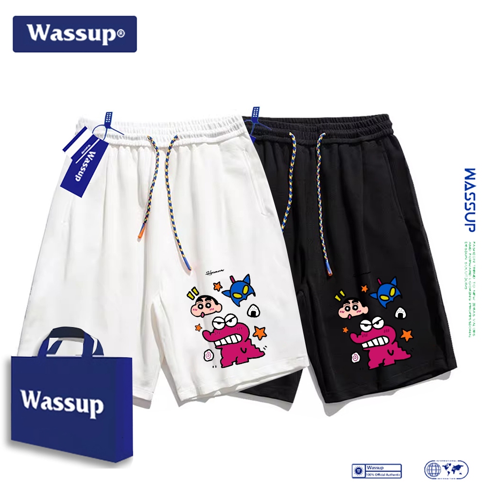 wassup คอลแลบกับการ์ตูนครอบครัวชินจัง กางเกงขาสั้นผ้าฝ้าย 100% น่ารัก ใส่สบาย เหมาะสำหรับชายหาด