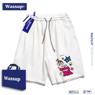wassup คอลแลบกับการ์ตูนครอบครัวชินจัง กางเกงขาสั้นผ้าฝ้าย 100% น่ารัก ใส่สบาย เหมาะสำหรับชายหาด
