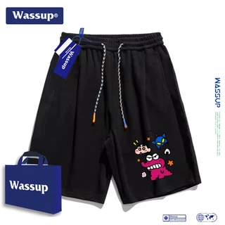 wassup คอลแลบกับการ์ตูนครอบครัวชินจัง กางเกงขาสั้นผ้าฝ้าย 100% น่ารัก ใส่สบาย เหมาะสำหรับชายหาด