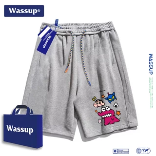 wassup คอลแลบกับการ์ตูนครอบครัวชินจัง กางเกงขาสั้นผ้าฝ้าย 100% น่ารัก ใส่สบาย เหมาะสำหรับชายหาด