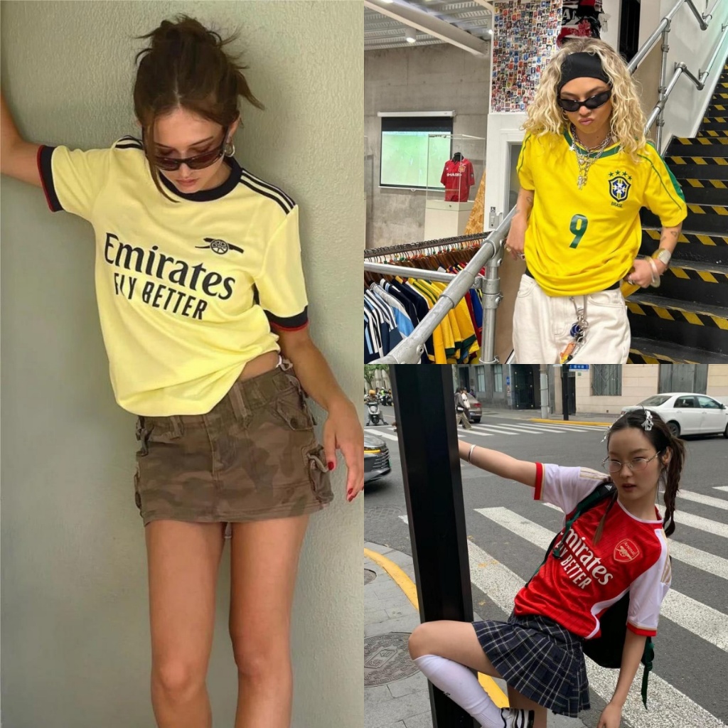 เสื้อยืดคอกลมแขนสั้นผู้หญิงย้อนยุคอเมริกันลายพิมพ์สตรีทแฟชั่นเสื้อยืด อิน สไตล์อินเทรนด์ของผู้หญิงต้องมี 2567 เทรนด์แฟชั่น