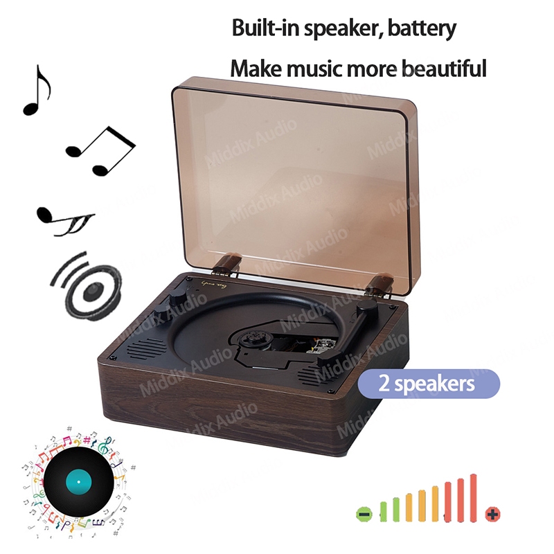 Middix เครื่องเล่นซีดีย้อนยุค พร้อมลําโพง บลูทูธ แบบพกพา อินพุต เอาต์พุต AUX มีแบตเตอรี่ในตัว สําหรับบ้าน Kpop CD/DVD Player