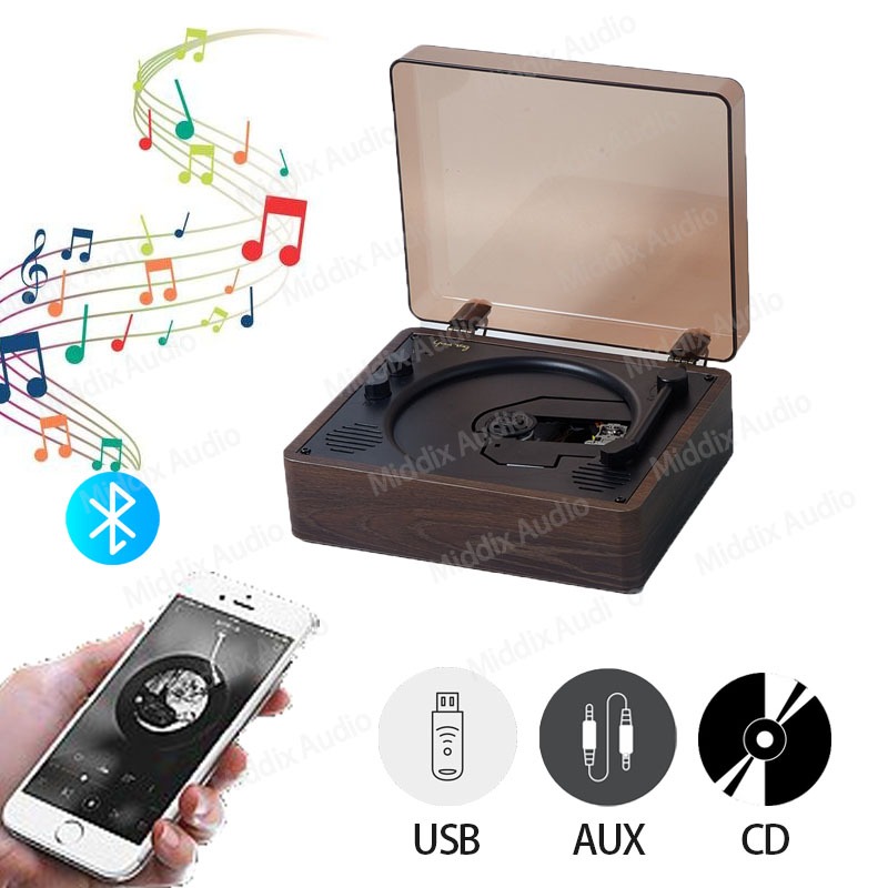 Middix เครื่องเล่นซีดีย้อนยุค พร้อมลําโพง บลูทูธ แบบพกพา อินพุต เอาต์พุต AUX มีแบตเตอรี่ในตัว สําหรับบ้าน Kpop CD/DVD Player