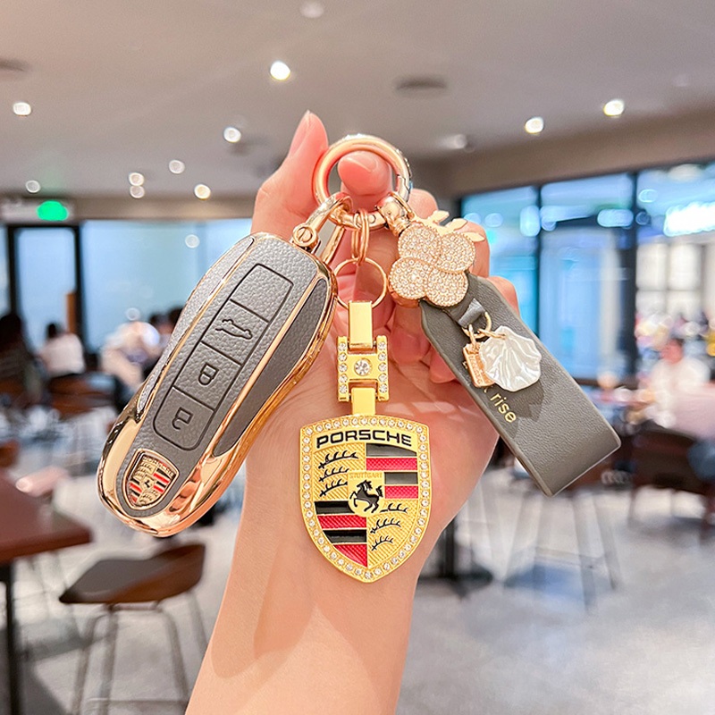 เคสรีโมทกุญแจรถยนต์ TPU สําหรับ Porsche 911 718 Panamera Cayenne Macan Boxster Cayman Control Fob ของแต่งรถยนต์ พวงกุญแจ