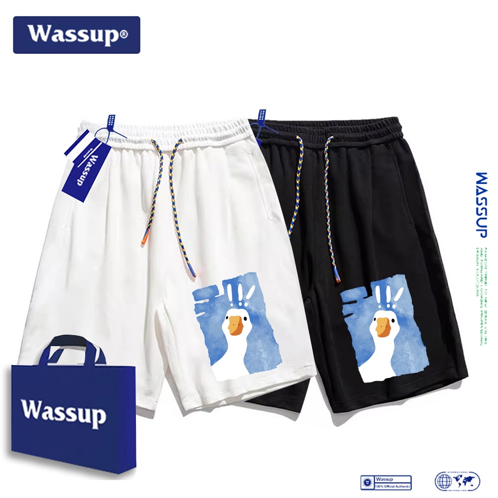 Wassup กางเกงขาสั้นผ้าฝ้าย 100% สำหรับผู้ชายและผู้หญิง สไตล์หลวม สำหรับชายหาด วัยรุ่น