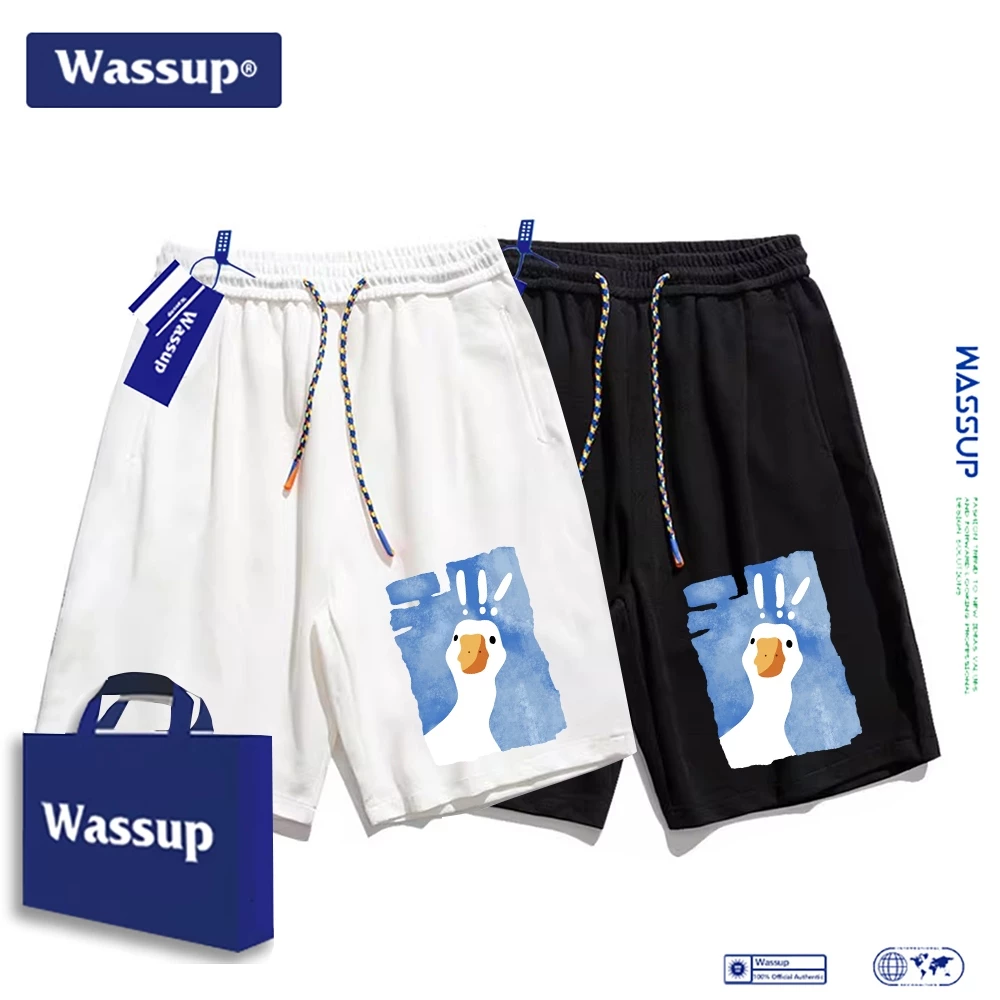 Wassup กางเกงขาสั้นผ้าฝ้าย 100% สำหรับผู้ชายและผู้หญิง สไตล์หลวม สำหรับชายหาด วัยรุ่น