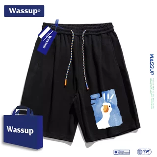 Wassup กางเกงขาสั้นผ้าฝ้าย 100% สำหรับผู้ชายและผู้หญิง สไตล์หลวม สำหรับชายหาด วัยรุ่น