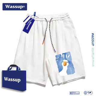 Wassup กางเกงขาสั้นผ้าฝ้าย 100% สำหรับผู้ชายและผู้หญิง สไตล์หลวม สำหรับชายหาด วัยรุ่น