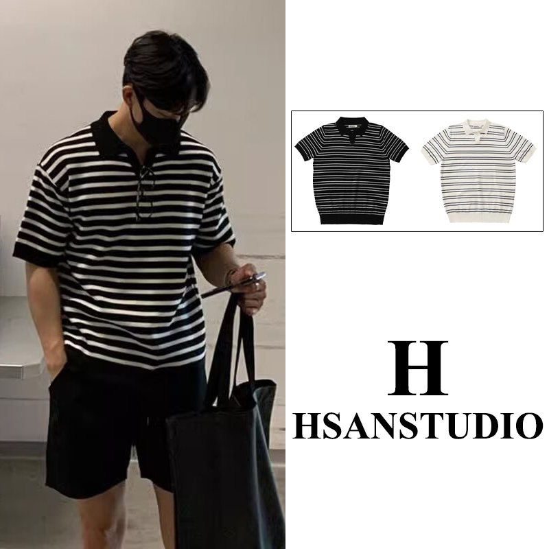 จัดส่งจากประเทศไทย COD เสื้อโปโลผู้ชาย เสื้อเชิ้ตคอปก แขนสั้น ลายทาง ผ้าหนา งานดี ใส่สบาย สไตล์เกาหลี