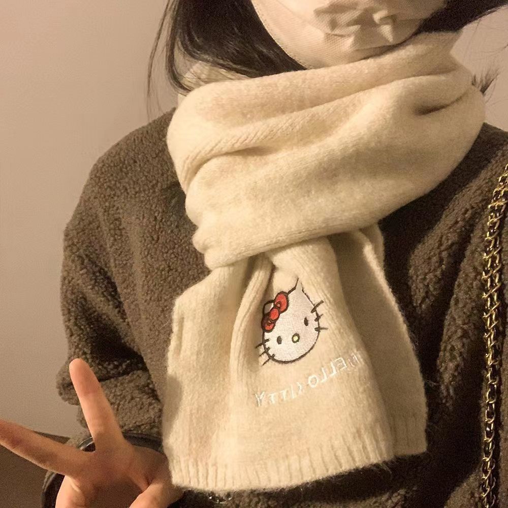 ญี่ปุ่นน่ารัก hellokitty ผ้าพันคอถัก Winter Thicken Warm Scarf
