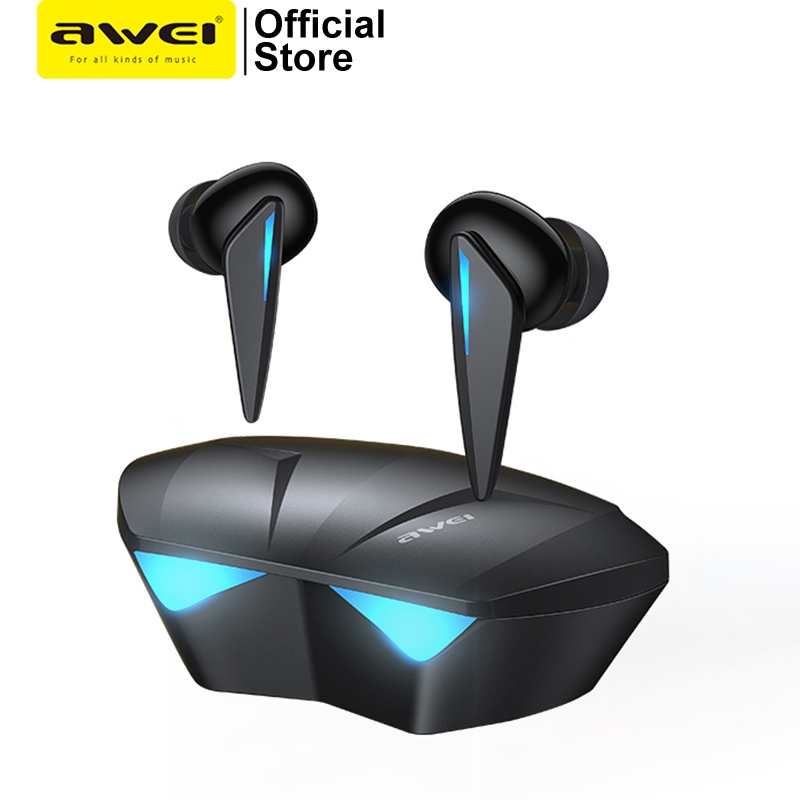 Awei T23 V5.1 6H Long Play Time ชุดหูฟังบลูทูธสําหรับเล่นเกมไร้สายที่แท้จริงสเตอริโอต่ําพิเศษพร้อมไฟ