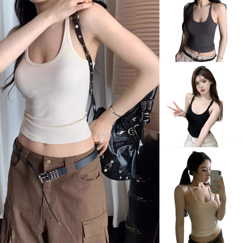 พร้อมส่ง Fulllove เสื้อกล้ามสายเดี่ยวรัดรูปมีฟองน้ำ เสื้อสายเดี่ยว คอเตี้ย เข้ากับทุกการแต่งกาย Crop Top Y2K