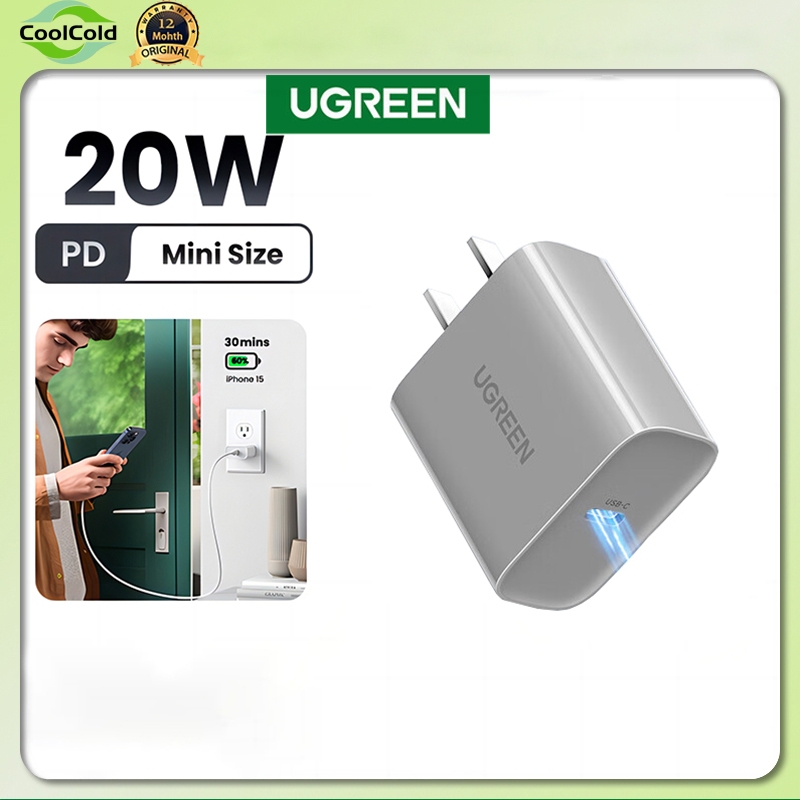 Ugreen เครื่องชาร์จ 20W Mini PD USB C Fast Charger Wall Charger