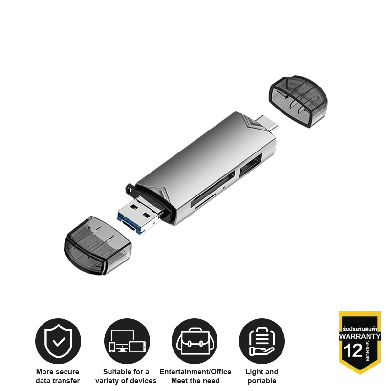 6 in 1 SD TF Card Reader เครื่องอ่านการ์ดหน่วยความจำความเร็วสูง Adapter Type C USB3.0 OTG CardReader