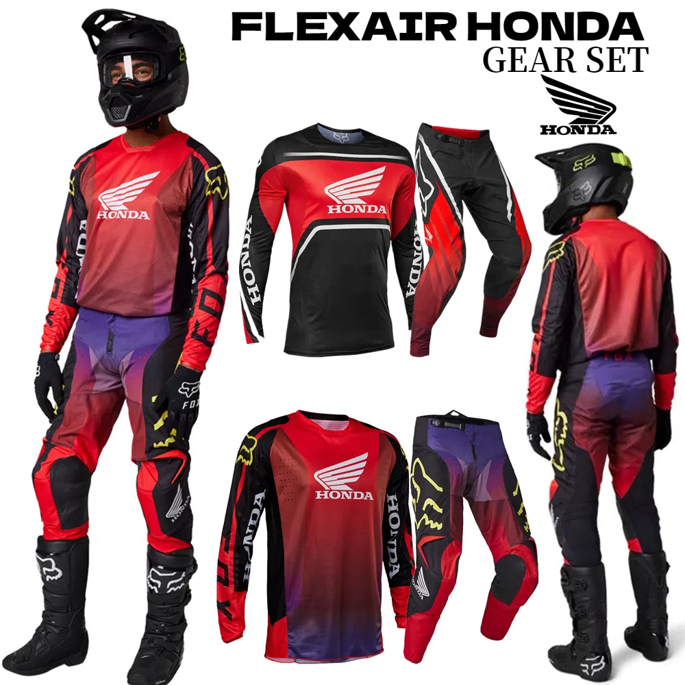 Fox 2024 FLEXAIR HONDA สีแดง/สีดํา/สีขาวชุดเกียร์กางเกง MX Combo Moto Enduro ATV ชุดอุปกรณ์ผู้ชาย Dirt bike ชุดสําหรับผู้ใหญ่