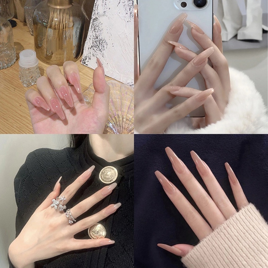 รวม เล็บปลอมสีเนื้อ สีนู้ด นัวๆ ทรงคอฟฟิน (ทรงบัลเล่ต์ยาว) (เล็บปลอมบัลเล่ย์ยาว สีนู้ด)