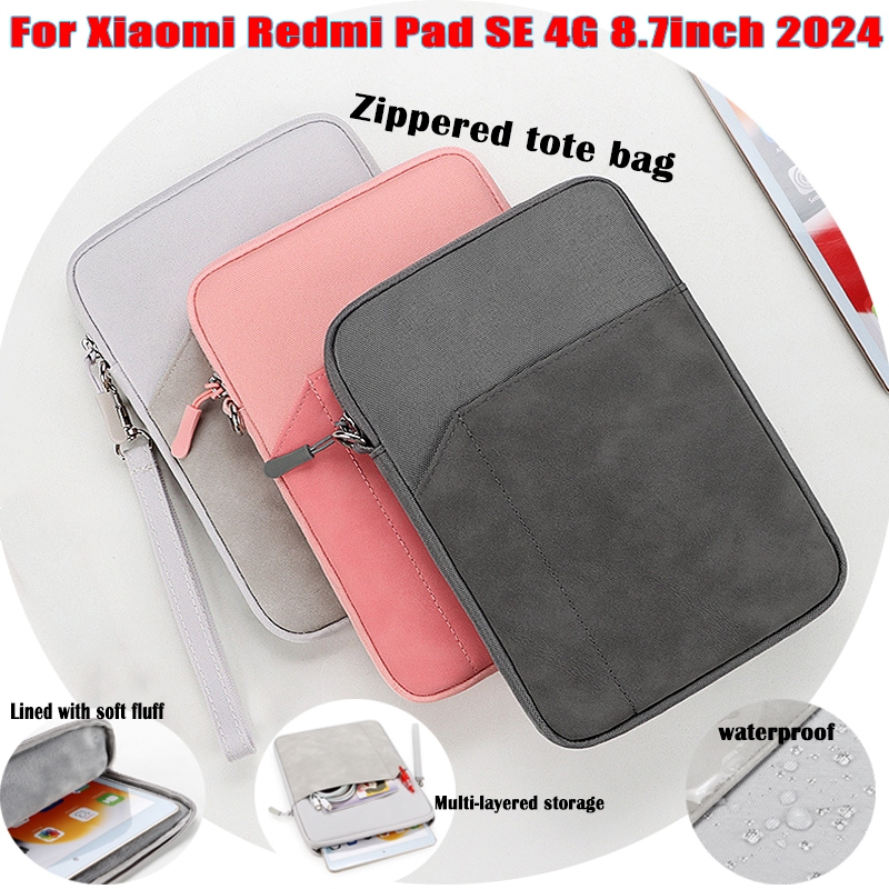 สําหรับ Xiaomi Redmi Pad SE 4G 8.7 นิ้ว 2024 ผ้าคุณภาพสูงกันกระแทกกระเป๋าเก็บกระเป๋าถือ Xiaomi Redmi Pad SE 4G 8.7 "แฟชั่น Universal ซิปแท็บเล็ตป้องกันกระเป๋า