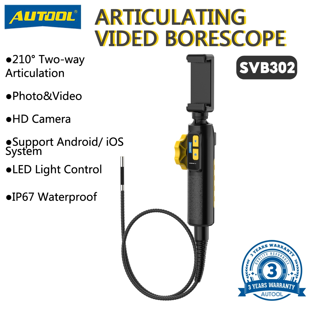Autool SVB302 กล้องส่องทางไกลไฟฟ้า IP67 มีไฟ LED กันน้ํา สําหรับรถยนต์