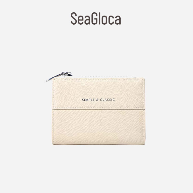 Seagloca กระเป๋าสตางค์สั้นสีทึบหญิงใหม่พับกระเป๋าสตางค์ Niche Design กระเป๋าสตางค์ขนาดเล็กสําหรับผู้หญิงไม่มี 1851