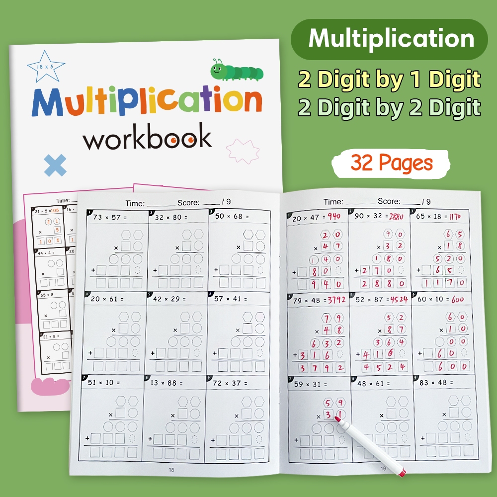 32 หน้าสมุดงานเลขคณิตคณิตศาสตร์ 2 หลักคูณคณิตศาสตร์ Division การออกกําลังกาย Workbook Worksheats เด็กการเรียนรู้คณิตศาสตร์ Operation Workbooks