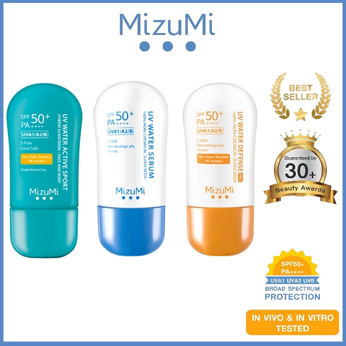 MIZUMI UV WATER SERUM / DEFENSE PRO / ACTIVE SPORT SPF50+ PA++++SUNCREAM、 ครีมกันแดด、ครีมกันแดด ผิวหน้า มิซึมิ ยูวี วอเตอร์ เซรั่ม 40g