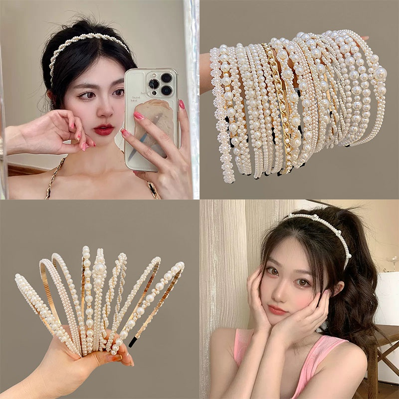 ใหม่ ผ้าคาดศีรษะ ประดับมุก สไตล์เกาหลีใต้ สําหรับผู้หญิง