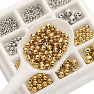 [2-10 มม.] สแตนเลสรอบลูกปัดเหล็กสีทองสี ตัวเว้นวรรค สร้อยข้อ…