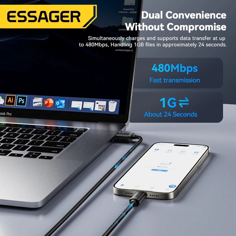 Essager 2.0 480Mbps Type C/Micro Cable Quick Charge ชาร์จเร็วสําหรับสมาร์ทโฟน Android thumbnail 6
