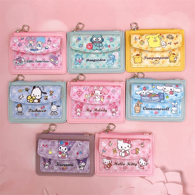 SANRIO กระเป๋าสตางค์ หนัง PU แต่งซิป ลายการ์ตูนน่ารัก สําหรับใส่บัตร