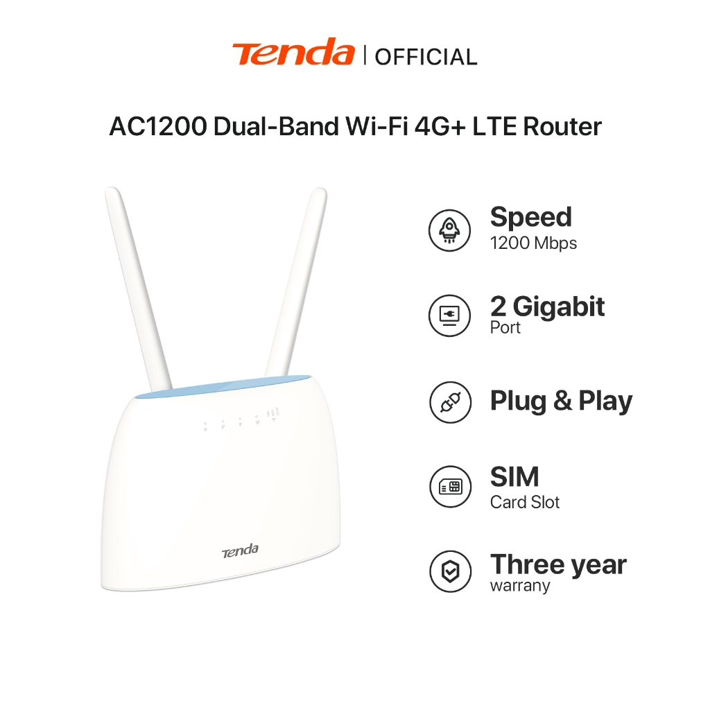 【รับประกัน 5 ปี】Tenda 4G09 เราเตอร์ใส่ซิม AC1200 Wireless Dual Band 4G+ CAT6 Router Wifi รองรับ 4G ทุกเครือข่าย รองรั