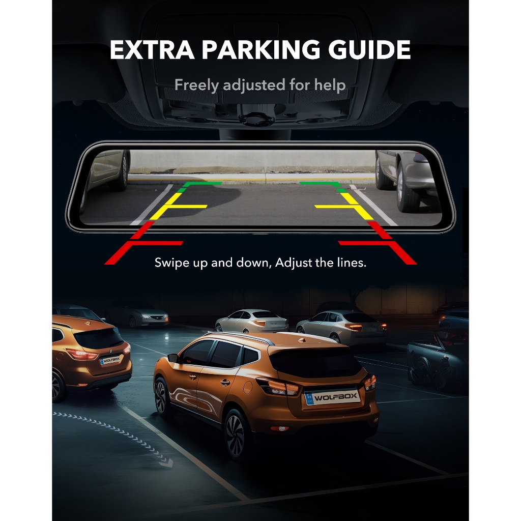 WOLFBOX G840S 12 4K Dual Dash Cam, GPS, Night Vision, ที่จอดรถ, กล้องมองหลัง HD - รูปที่ 4