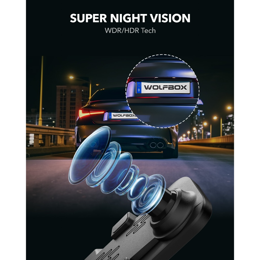 WOLFBOX G840S 12 4K Dual Dash Cam, GPS, Night Vision, ที่จอดรถ, กล้องมองหลัง HD - รูปที่ 2