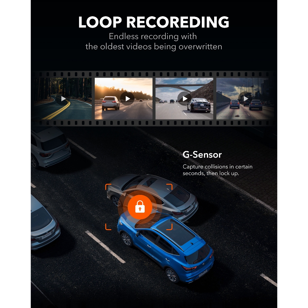 WOLFBOX G840S 12 4K Dual Dash Cam, GPS, Night Vision, ที่จอดรถ, กล้องมองหลัง HD - รูปที่ 6