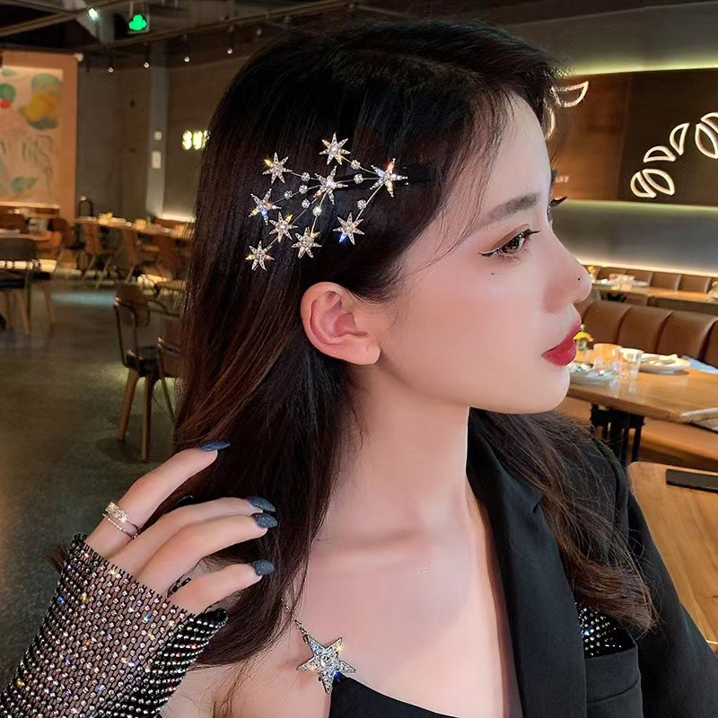 เกาหลีเต็มไปด้วยดวงดาวป่าสไตล์ดาวและเกล็ดหิมะลูกไม้คลิปอุปกรณ์ผมผู้หญิง