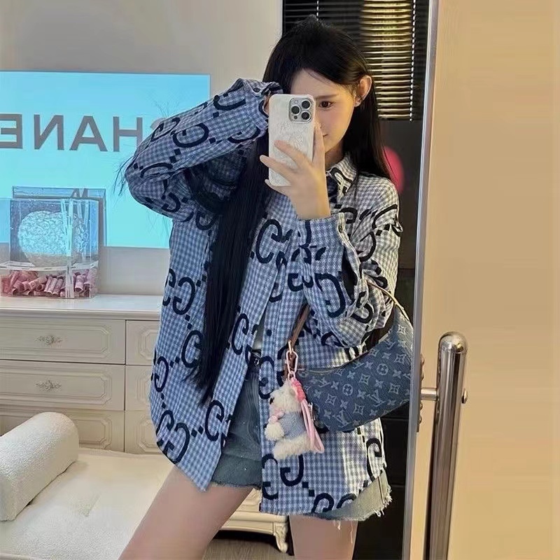 สไตล์เกาหลีผู้หญิงสุภาพสตรีหลวมลายสก๊อตขนาดใหญ่ Baggy เสื้อแขนยาวเสื้อ Baju Baju Wanita Panjang ใหม่พร้อมสต็อก
