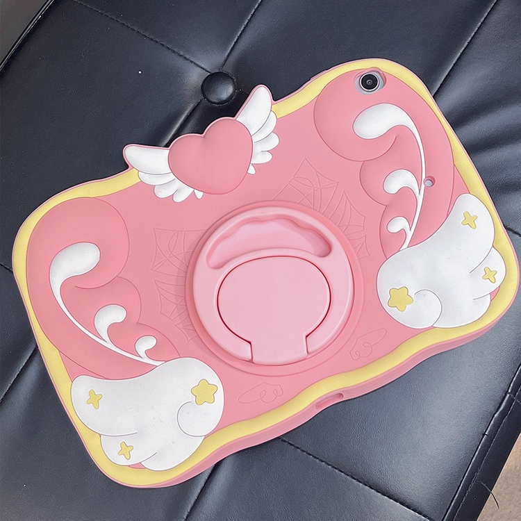 360° หมุนได้มือถือขาตั้ง Heart Wingน่ารักซิลิโคนเคสแท็บเล็ตสําหรับiPad Mini 6 5 9.7 5th 6th Air 3 4 5 iPad 10.2 7 8 9 10th Gen iPad Pro 11 นิ้วiPadปลอกสีชมพูฝาครอบ - รูปที่ 3