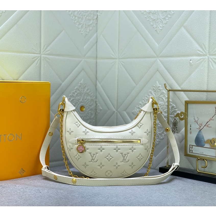 LOUIS VUITTON พร้อมส่ง 100% ต้นฉบับคุณภาพสูง หลุยส์ วิตตอง ใหม่สีขาวครึ่งดวงจันทร์กระเป๋าผู้หญิงกระเ